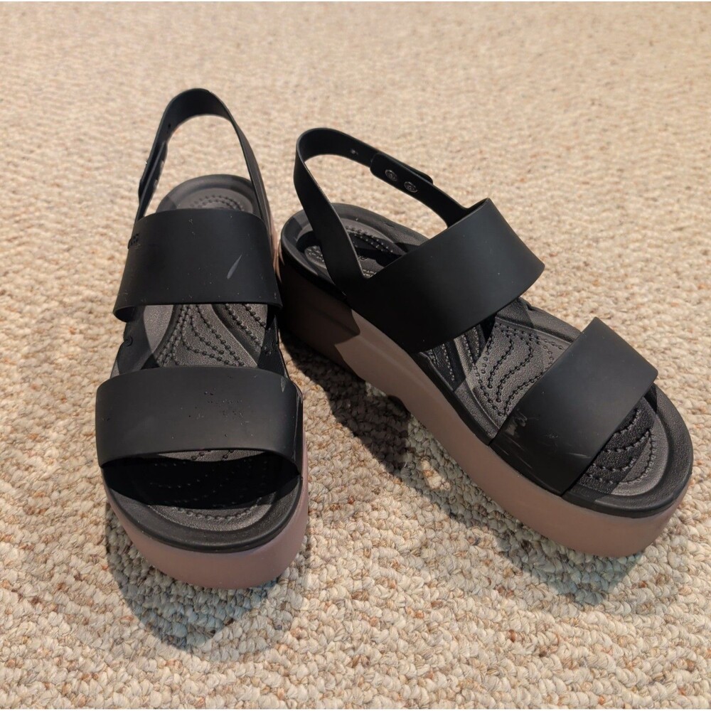 Crocs Brooklyn Low Wedge Platform Sandals Womens 7 Black Brown Slingback